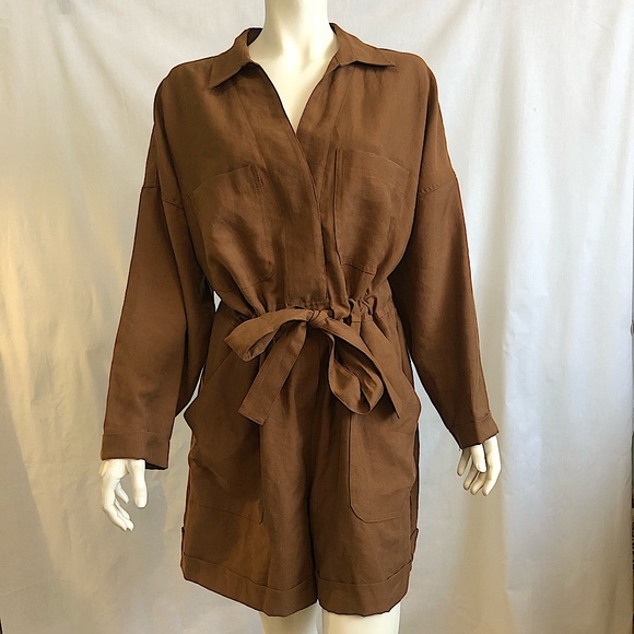 Zara Pants - Zara brand new with tags brown belted  jumpsuit romper size XL